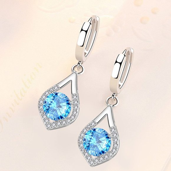 Jewelry - 925 sterling silver blue crystal zircon earrings for Woman, J970